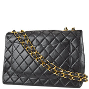 Chanel 1994-1996 Classic Flap Jumbo Chain Shoulder Bag Black Lambskin