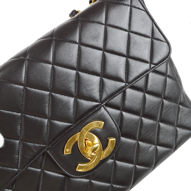 Chanel 1994-1996 Classic Flap Jumbo Chain Shoulder Bag Black Lambskin