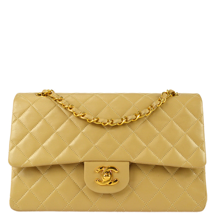 Chanel Classic Double Flap Medium Shoulder Bag Beige Lambskin – AMORE  Vintage Tokyo