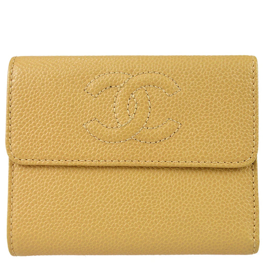 Chanel 2000-2001 Trifold Wallet Beige Caviar