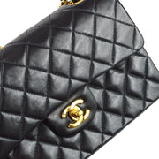 Chanel 2001-2003 Classic Double Flap Small Shoulder Bag Black Lambskin