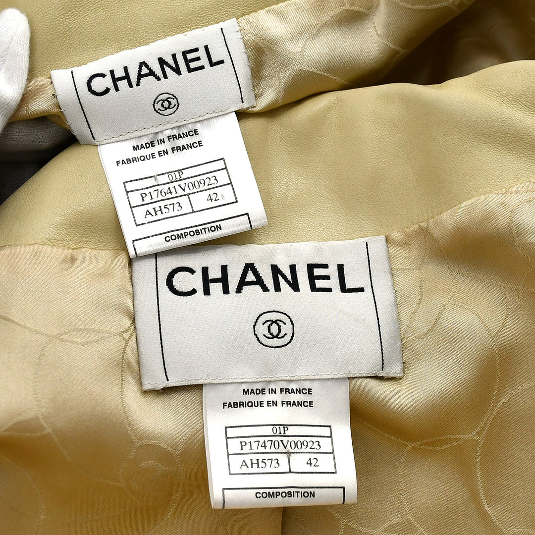 Chanel 2001 spring CC-buttons skirt leather suit #42 – AMORE