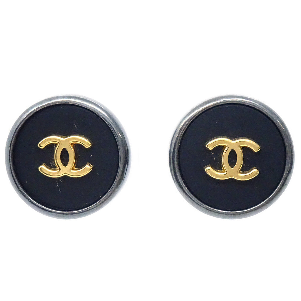 CHANEL, Jewelry, Chanel Button Earrings Black Clipon 96p 8937