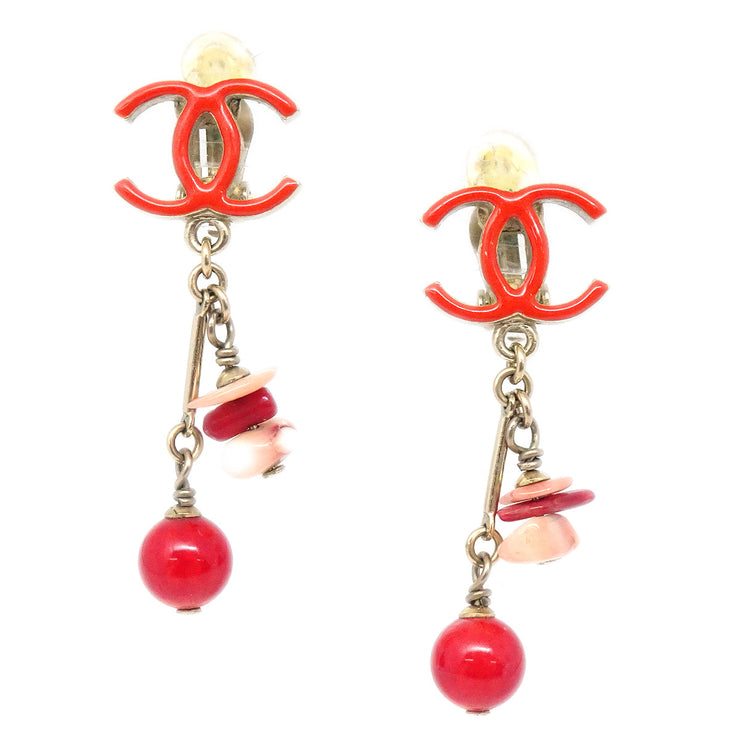 Chanel Dangle Earrings Clip-On Red A11C