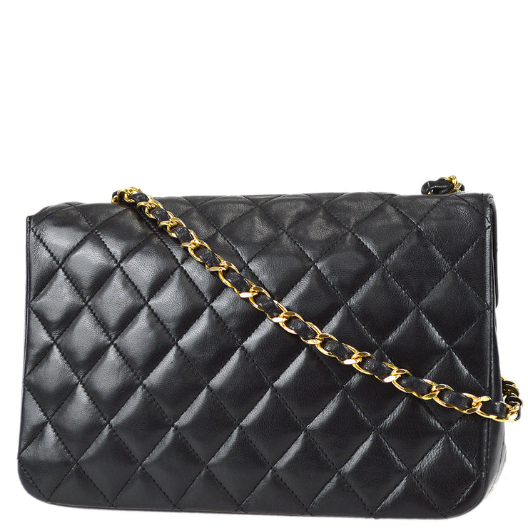 Chanel Black Lambskin Quilted Lucky Charms Round Crossbody Chain Bag