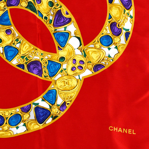 Chanel Vintage Red Silk Scarf