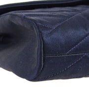 Chanel 1989-1991 * Bias Stitch Rhinestone Chain Shoulder Bag Navy Satin