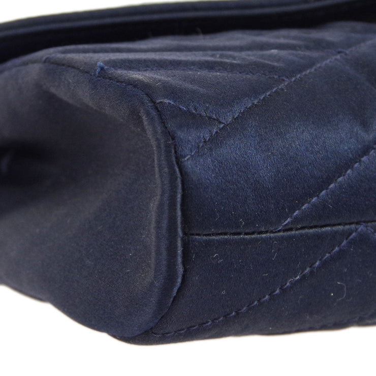 Chanel 1989-1991 * Bias Stitch Rhinestone Chain Shoulder Bag Navy Satin