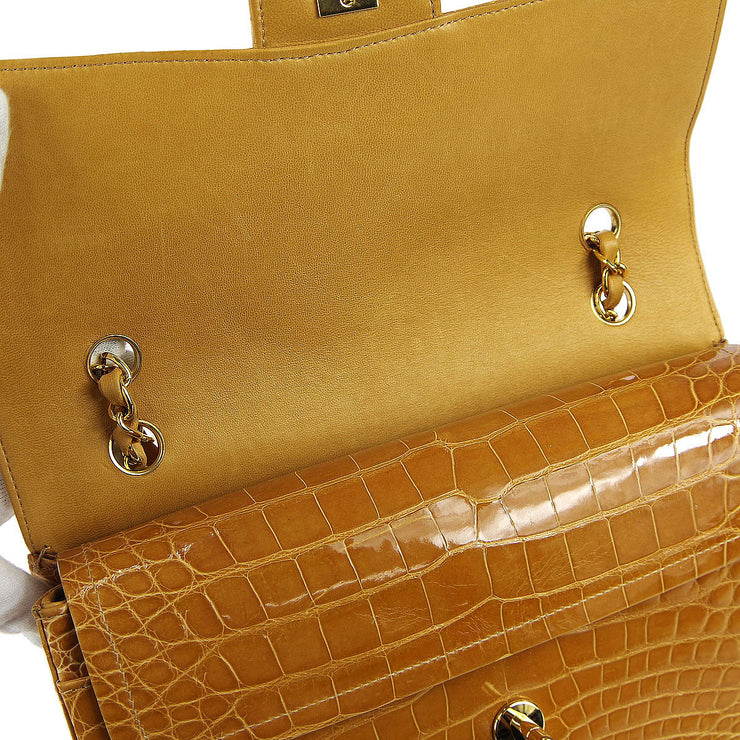 Chanel * 2003-2004 Classic Double Flap Medium Shoulder Bag Brown Crocodile