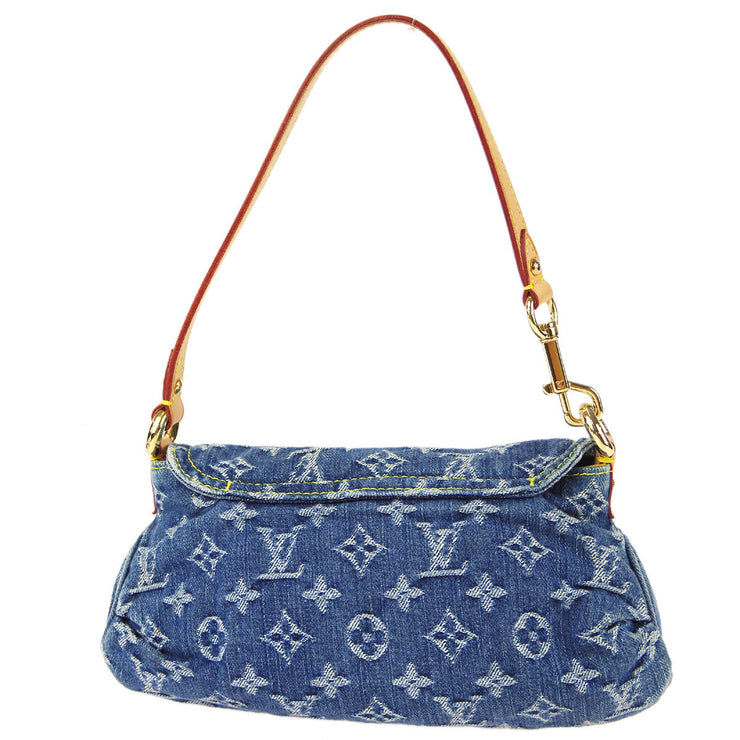 Louis Vuitton Monogram Denim Blue Mini Pleaty Shoulder Bag M95050 Authentic