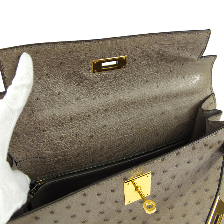 HERMES Ostrich Leather Kelly 28 Gold Buckle Handle Shoulder Bag Wool W –  Brand Off Hong Kong Online Store