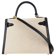 Hermes * 2002 Kelly 28 Sellier Black Toile H Box Calf