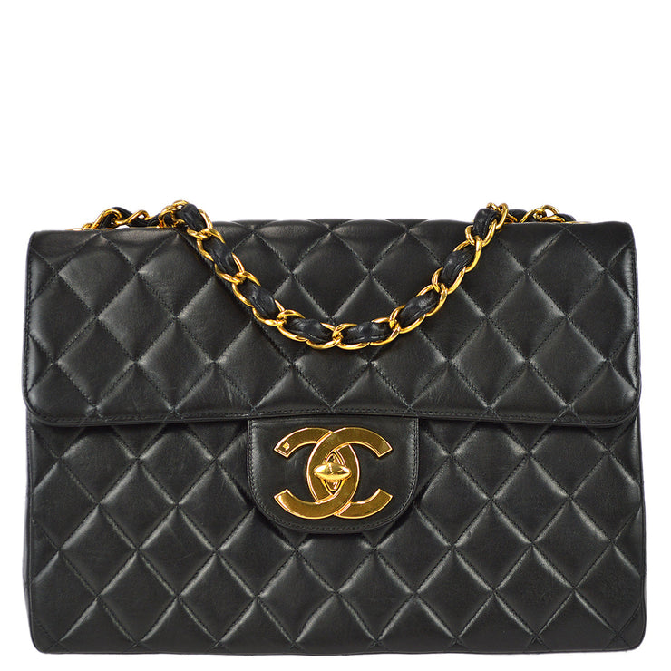 Chanel 1996-1997 Classic Flap Jumbo Shoulder Bag Black Lambskin