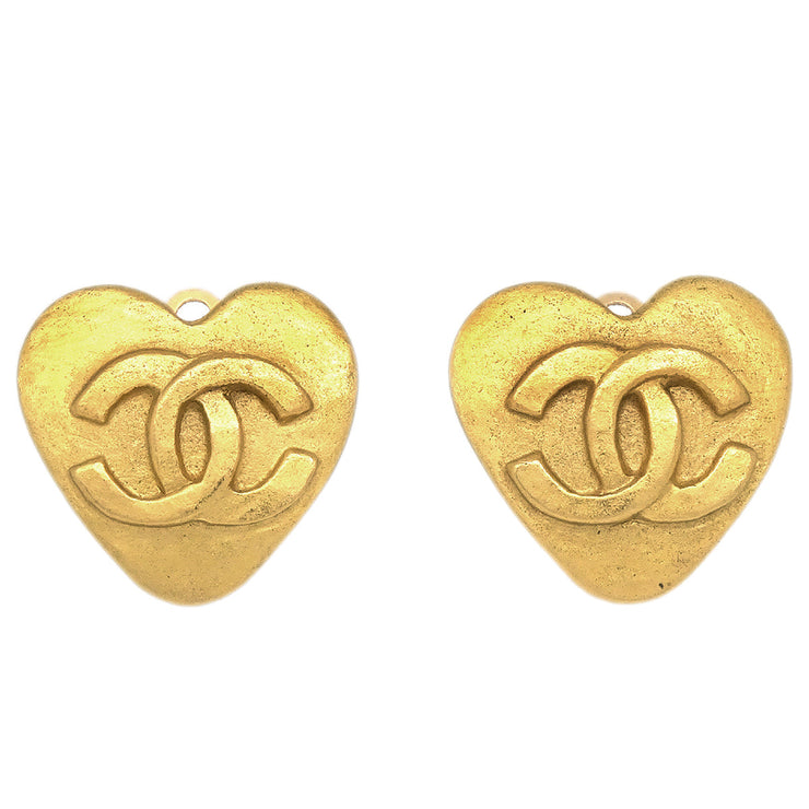 Chanel Heart Earrings Clip-On Gold 95P