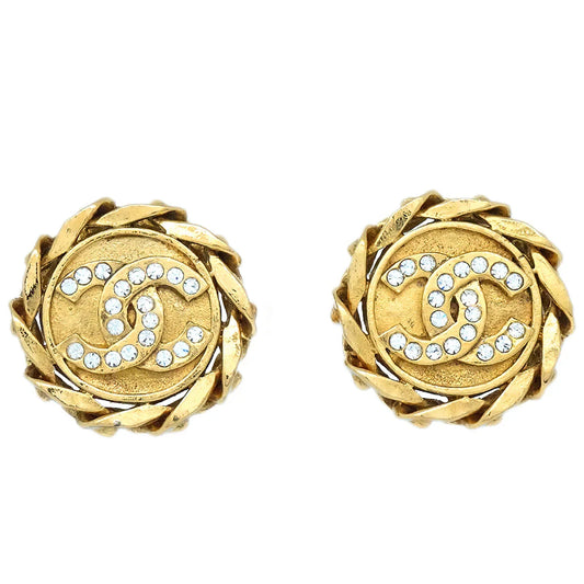Chanel 1988 Crystal & Gold CC Earrings Clip-On