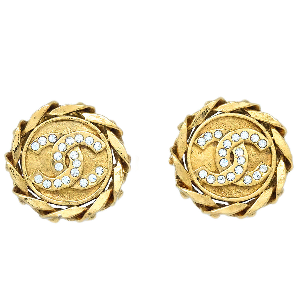 Chanel 1988 Crystal & Gold CC Earrings Clip-On – AMORE Vintage Tokyo