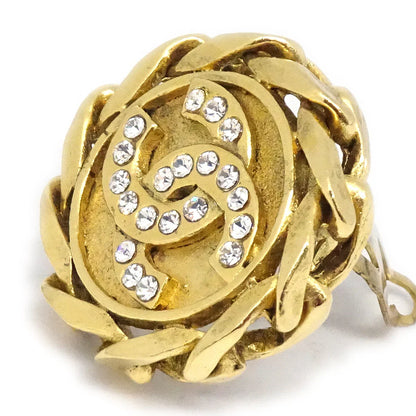 Chanel 1988 Crystal & Gold CC Earrings Clip-On