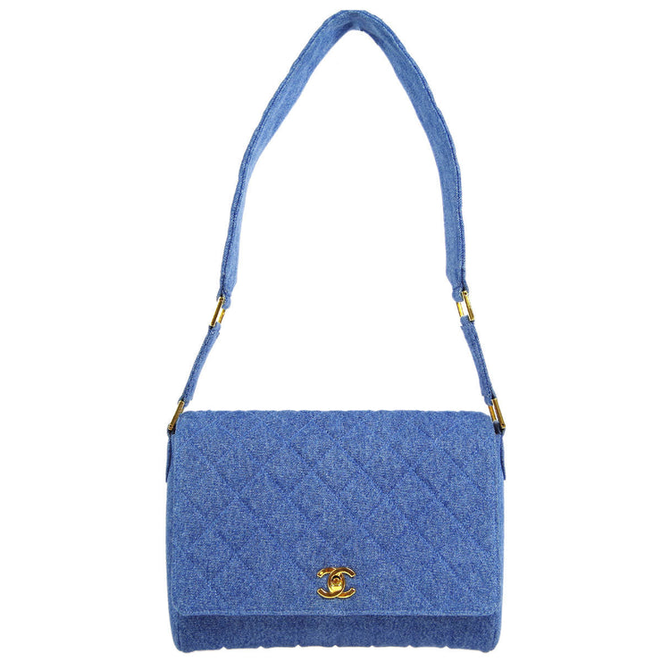 Blue pre-owned Chanel lambskin 1989-1991 vintage Classic gold hardware  single flap shoulder bag