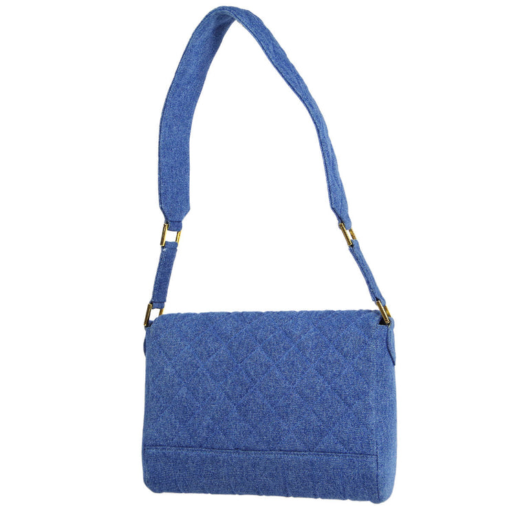 Chanel 1989-1991  * Straight Flap Shoulder Bag Blue Denim