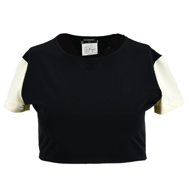 Chanel Cropped T-shirt Tops Black 96C #42