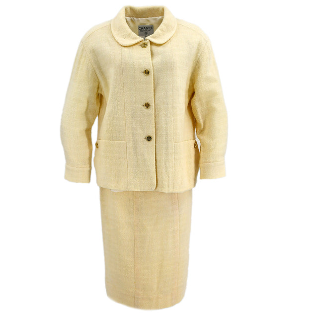 CHANEL- Vintage White CC Suit Jacket and Skirt Set - Size 38 - US 6 - 80s  90s