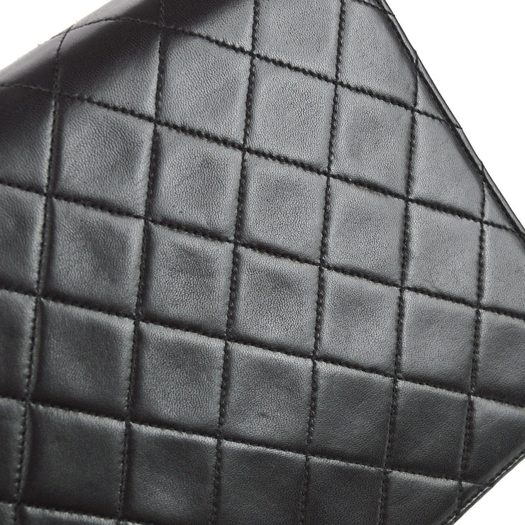 Chanel 1994-1996 Black Lambskin Small Pushlock Half Flap Shoulder