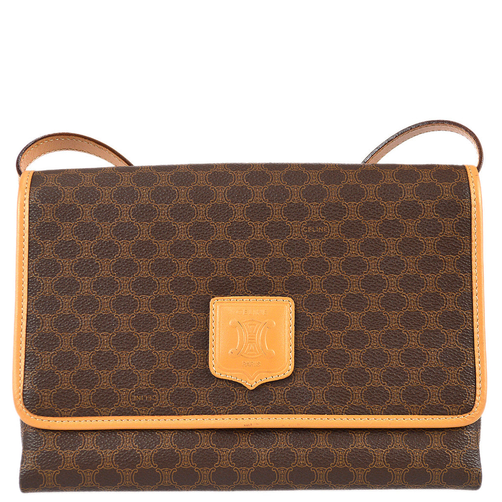 Celine Macadam Pattern Shoulder Bag Crossbody Pochette Brown Women'S Vintage