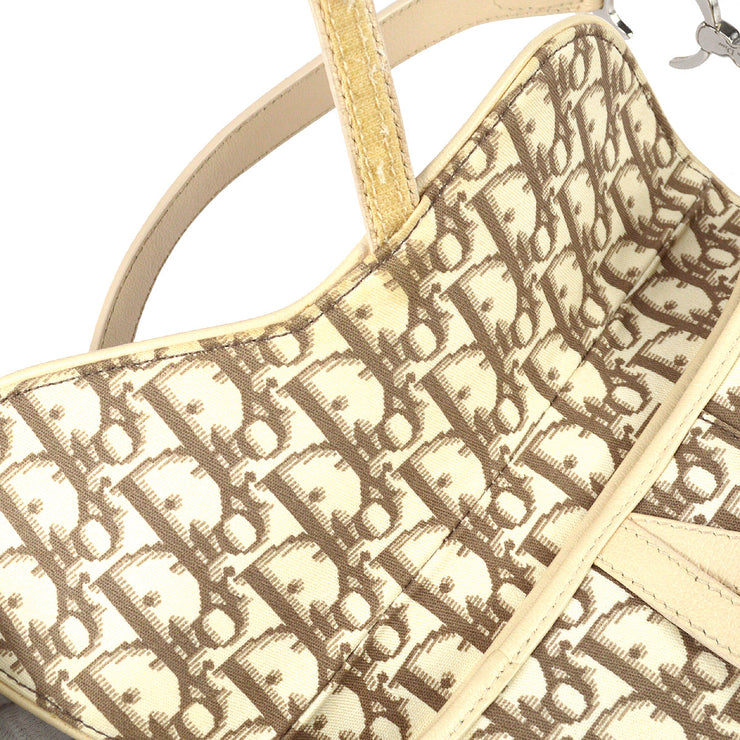 Christian Dior 2005 Embroidered Trotter Saddle Handbag Ivory