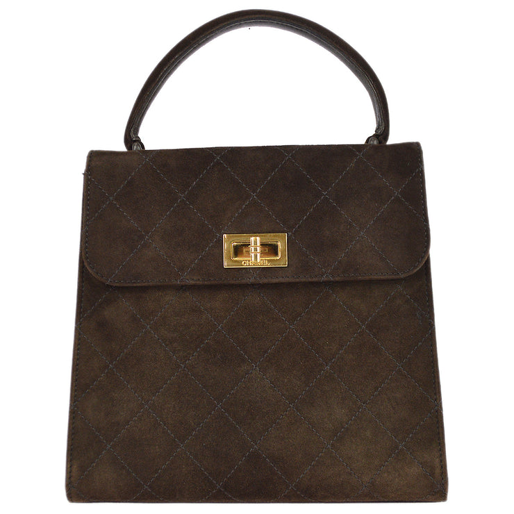 Chanel 1997-1999 Brown Suede Mademoiselle Lock Top Handle Bag