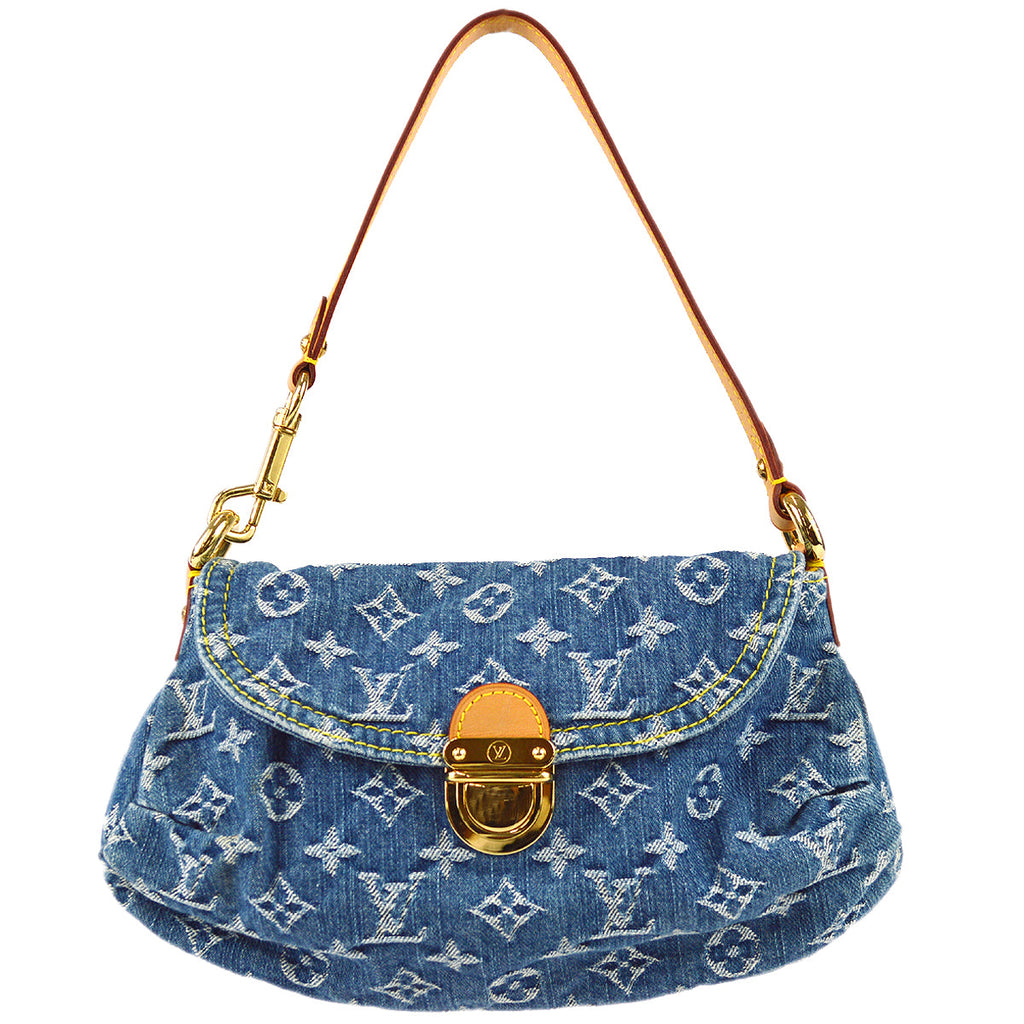 Louis Vuitton Monogram Denim Blue Mini Pleaty Shoulder Bag M95050 Authentic