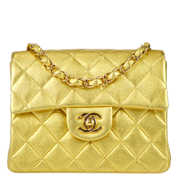 Chanel 2001-2003 Gold Lambskin Mini Classic Square Flap Shoulder