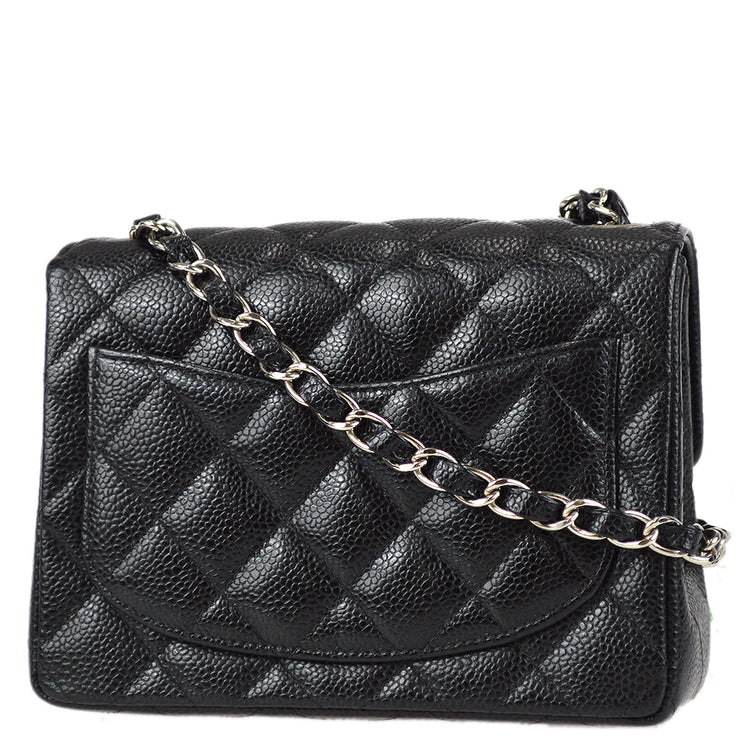 Chanel 2003-2004 Black Caviar Mini Classic Square Flap Bag 17 SHW