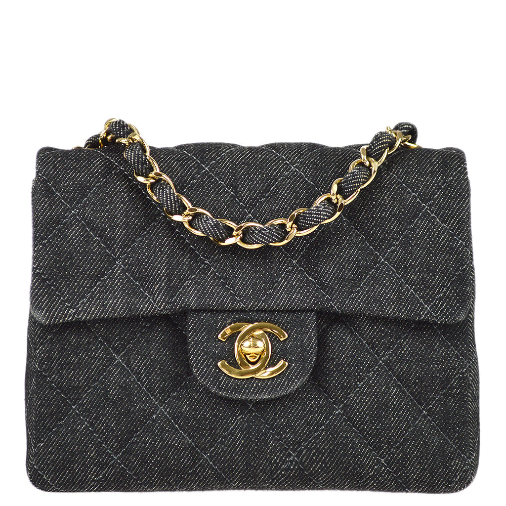 CHANEL 1997-1999 Classic Flap Mini Square 17 Black Denim – AMORE Vintage  Tokyo