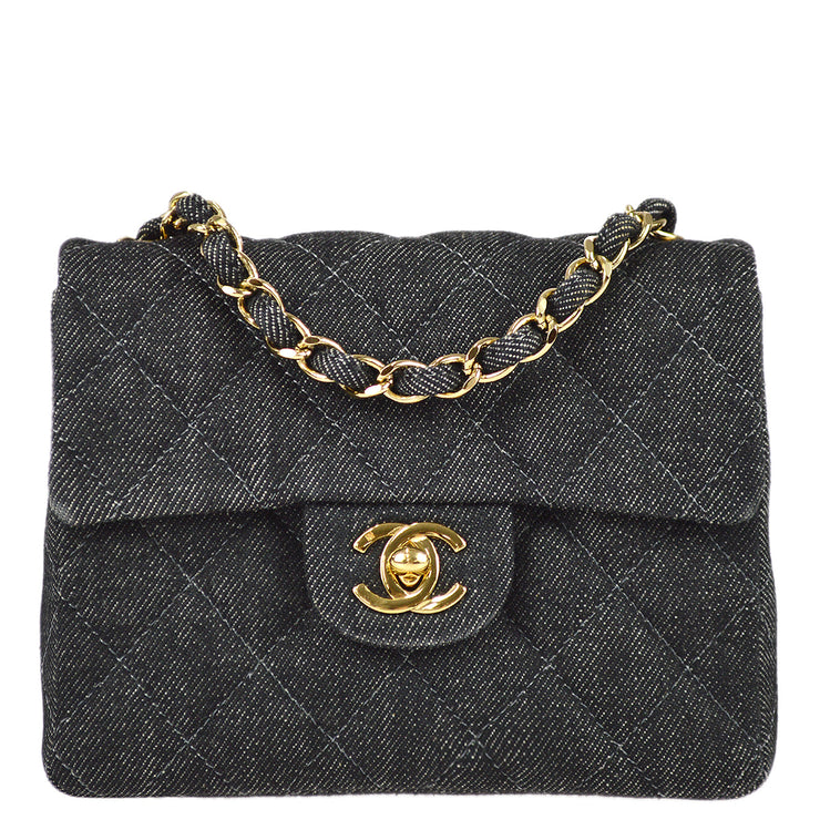 Chanel 1997-1999 Black Denim Mini Classic Square Flap Shoulder Bag 17 –  AMORE Vintage Tokyo