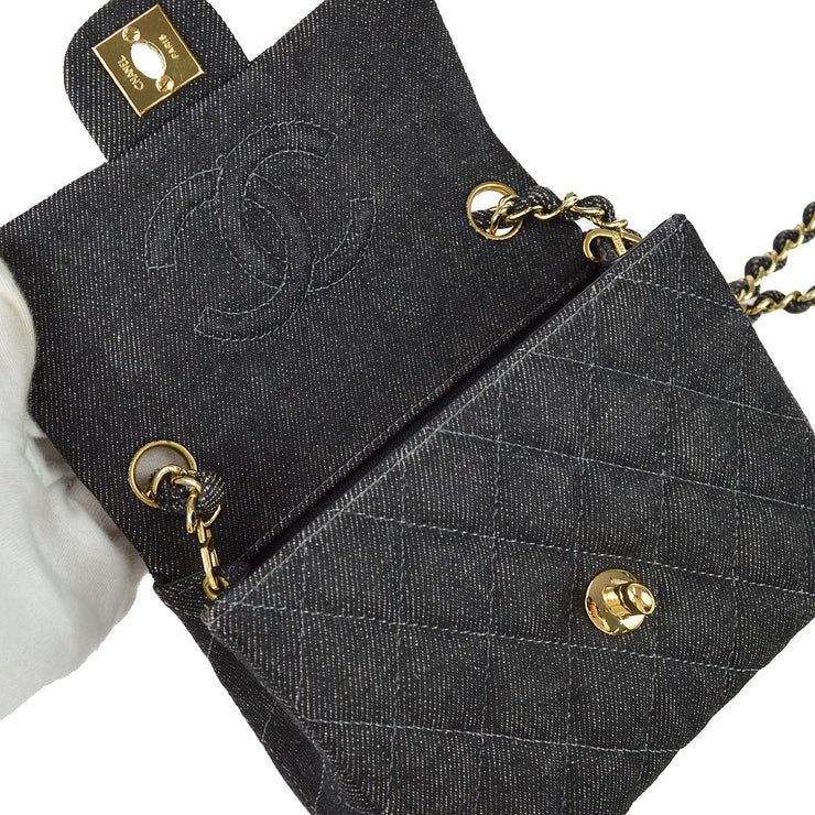 Chanel 1997-1999 Black Denim Mini Classic Square Flap Shoulder Bag 17