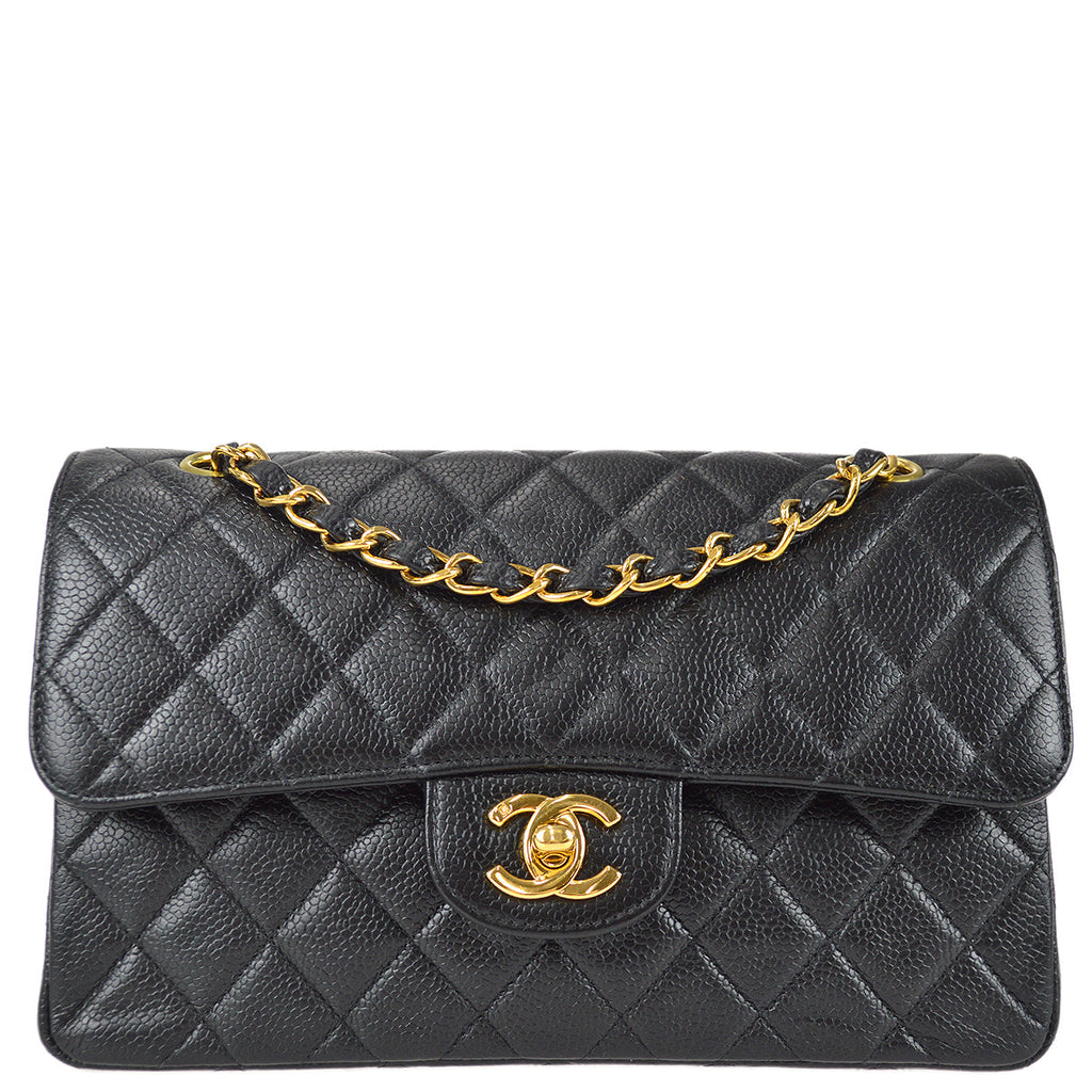 Chanel Vintage Chanel CC Logo Turnlock Black Quilted Caviar Leather