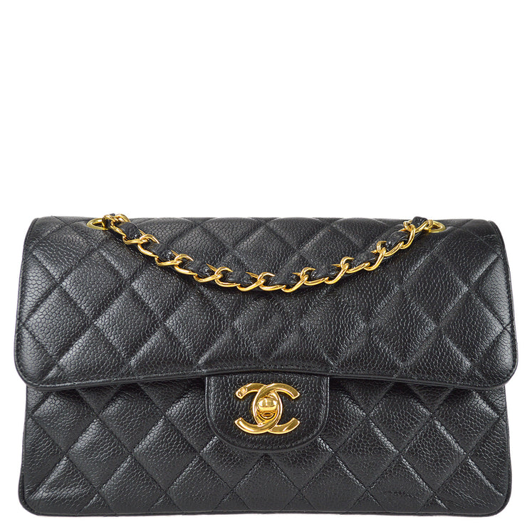CHANEL, Bags, 222 Chanel Black Quilted Caviar Medium Classic Double Flap  Gold Hardware