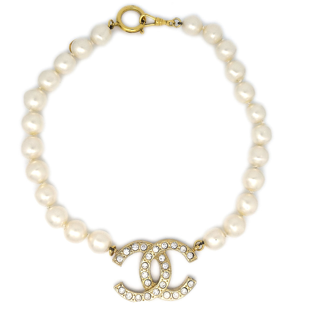 Chanel Artificial Pearl Gold Chain Pendant Necklace