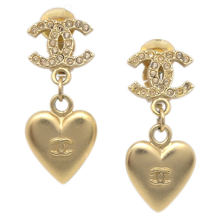 Chanel CC Drop Heart Earrings in Gold with Pearl and Rhinstones