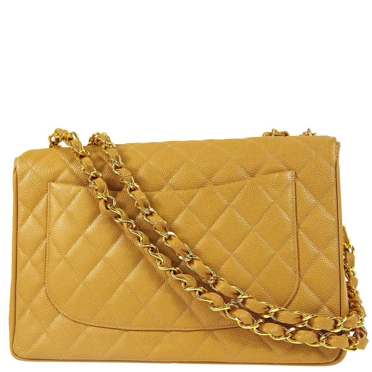 Chanel * 1994-1996 Beige Caviar Jumbo Classic Flap Bag