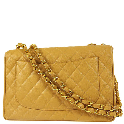 Chanel * 1994-1996 Beige Caviar Jumbo Classic Flap Bag