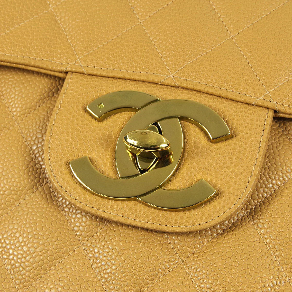 Chanel * 1994-1996 Beige Caviar Jumbo Classic Flap Bag