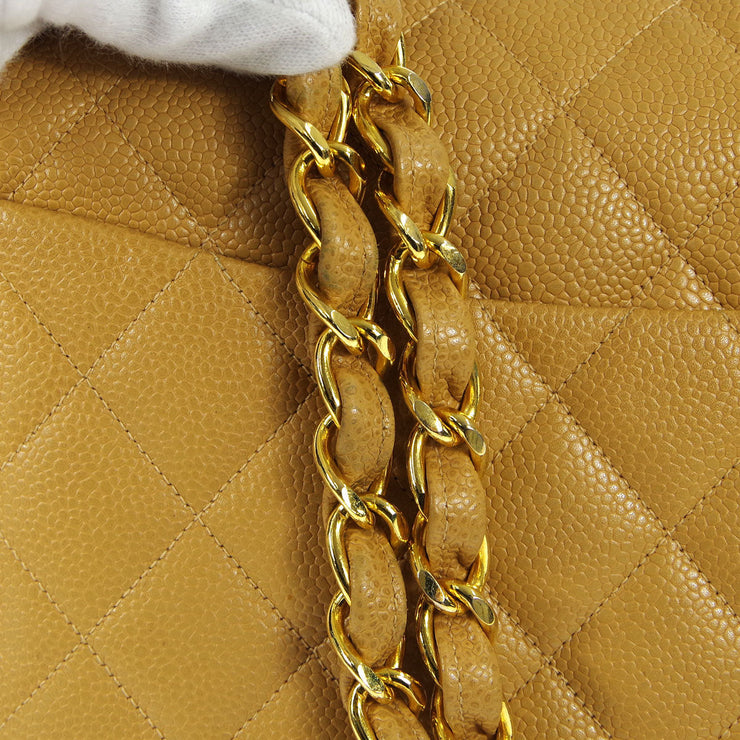 Chanel * 1994-1996 Beige Caviar Jumbo Classic Flap Bag