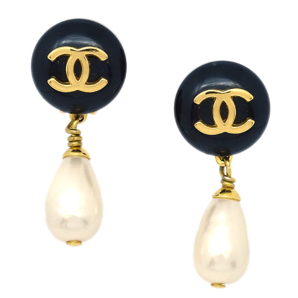 Lot - Chanel Gold Tone Vintage Faux Pearl Clip Earrings