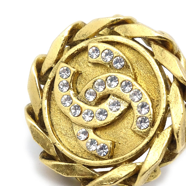 Chanel Gold Tone CC Logo Drop Clip On Earrings