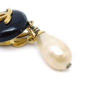 Chanel 1994 CC Black & Faux Teardrop Pearl Dangle Earrings