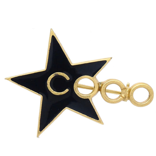 Chanel Star Brooch Pin Black 01P