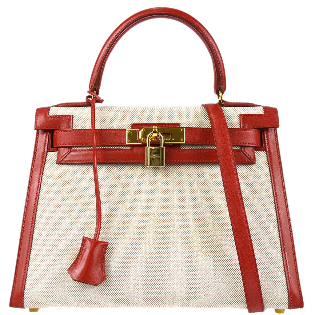 Amazing Hermes Kelly 28 sellier handbag strap in Rouge H box calf