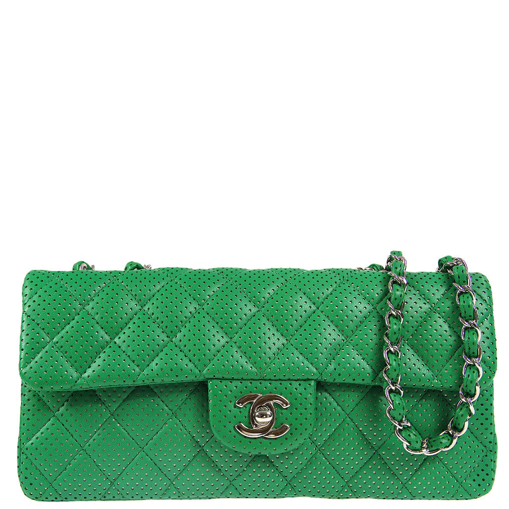 Chanel * Green Lambskin Perforated East West Shoulder Bag – AMORE