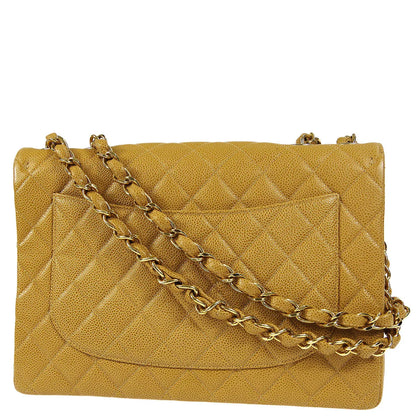 Chanel 2001-2003 * Beige Caviar Jumbo Classic Flap Shoulder Bag